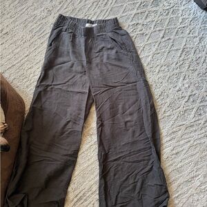 Linen Wide Leg Cut Loose Pants / Gray size XS